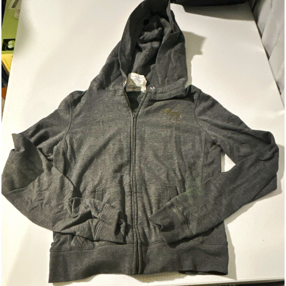 PINK Victoria's Secret Gray Fleece Full Zip Hoodie Logo Pockets Women’s S